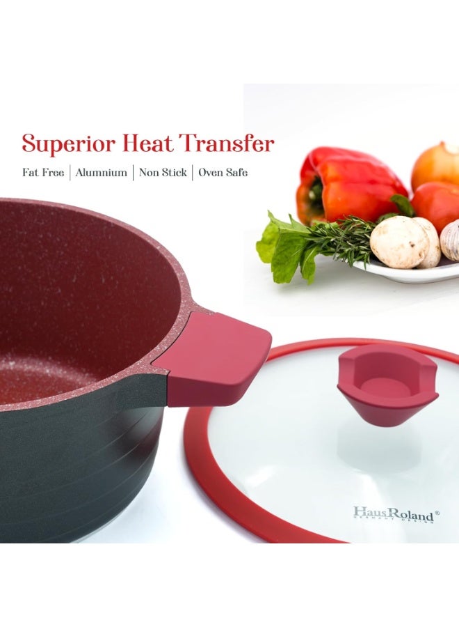 HausRoland Casserole 8.3L Red Granite Nonstick Cookware with Lid Die-Cast Aluminum Induction & Oven Safe PFOA/PTFE-Free Kitchen Utensil Durable Scratch-safe Pots & Pans for Cooking (Sauce Pot 8.3L) - Image 4